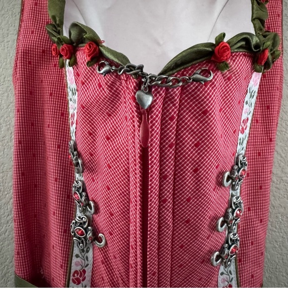 Krüger Dirndl Dress US XS EU 34 Red Green German Oktoberfest Alpine Trachten - Picture 5 of 12